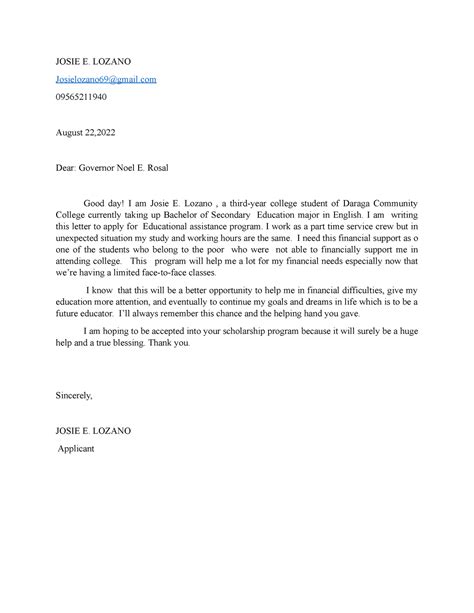 educational assistance letter tagalog|How To Write Letter of Intent for Scholarship in the  .